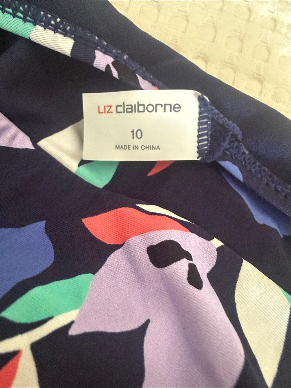 Liz Claiborne Navy Floral One-Piece Swim Dress - Picture 5 of 7